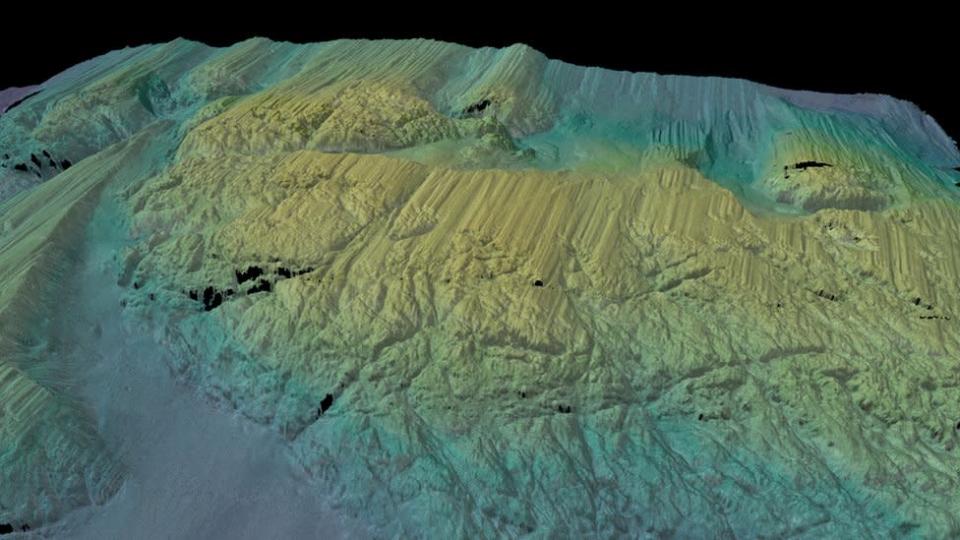 Uma imagem em 3D do fundo do mar na frente da Thwaites coletada pelo veículo Rán