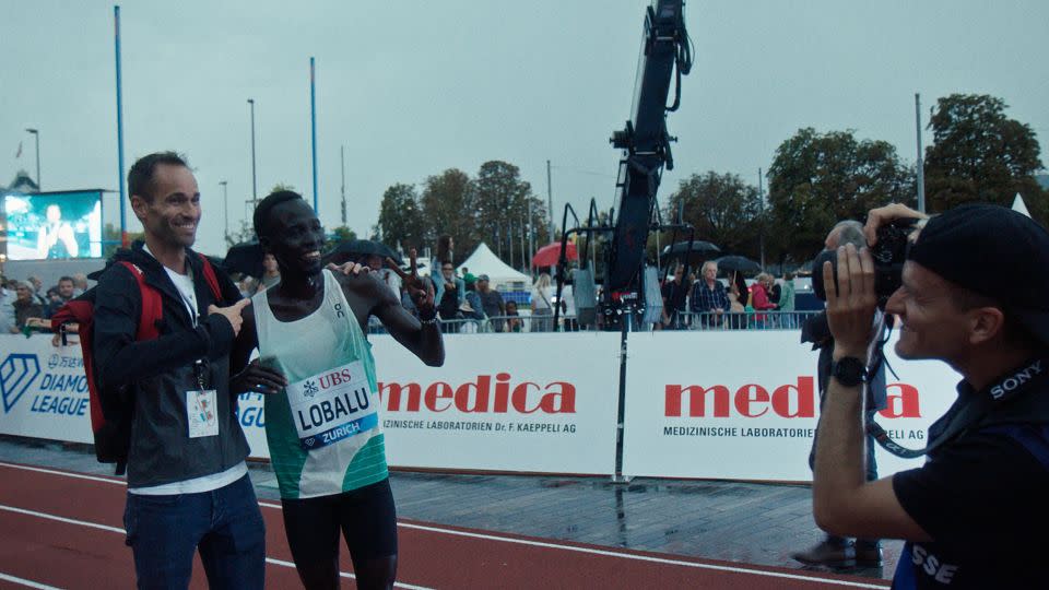 Lobalu and Hagmann are all smiles after a second-place finish in the 5km road race at last year's Zurich Diamond League. - On/Hungry Man