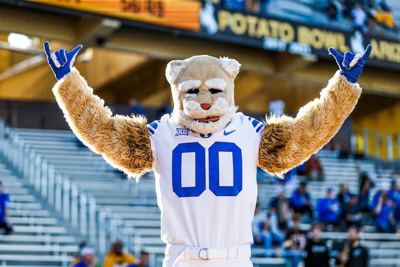 BYU's mascot, Cosmo the Cougar, poses for a photo before BYU football takes on Wyoming on Sept. 14, 2024, in Laramie. | BYU Photo