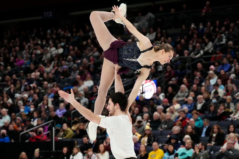Linzy Fitzpatrick and Keyton Bearinger perform Saturday in the championship pairs free dance at the U.S. Figure Skating Championships at Nationwide Arena.