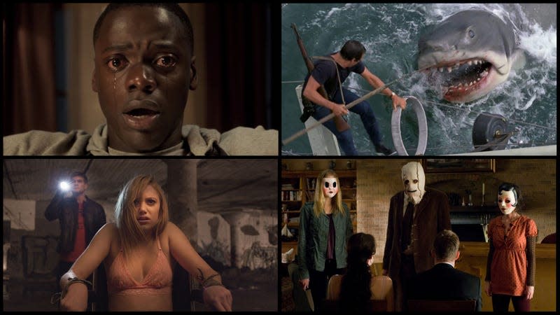 Clockwise from top left: Get Out (Universal Pictures); Jaws (Screenshot: YouTube/Universal); The Strangers (Screenshot: Universal/Rogue Pictures); It Follows (Radius/TWC)