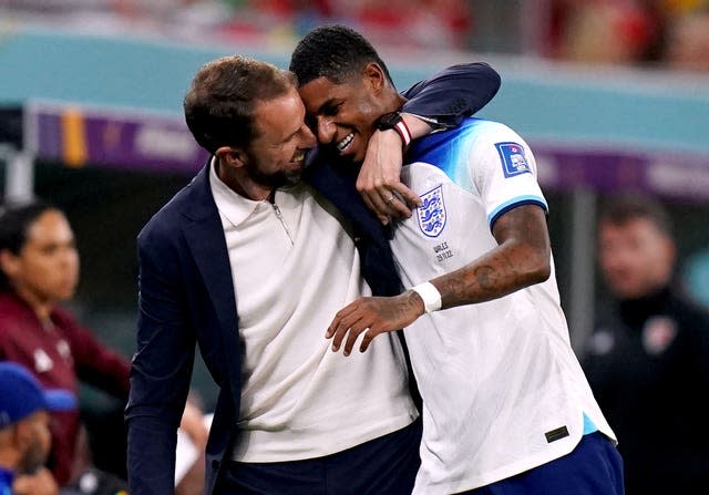 Gareth Southgate hugs Marcus Rashford