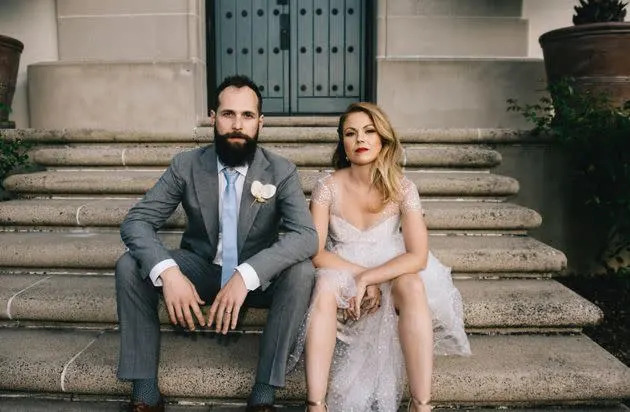 The author and her husband on their wedding day. 