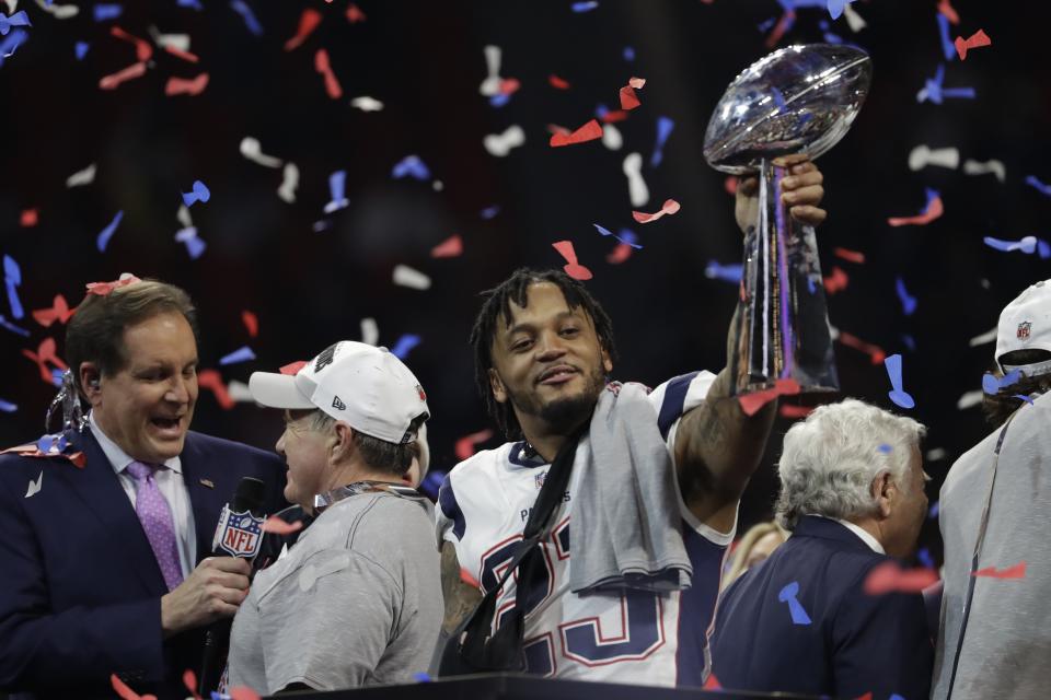 Patriots safety Patrick Chung is expected to be back for training camp after breaking his forearm in the Super Bowl. (AP Photo/Jeff Roberson)