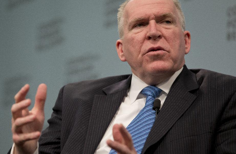 In this March 11, 2014, photo, CIA Director John Brennan speaks at the Council on Foreign Relations in Washington. The unprecedented criminal filing under Brennan to the Justice Department and the senator’s response were sparked by a succession of increasingly hostile interchanges between Senate investigators and their agency contacts over the committee’s long-overdue report on harsh interrogations. (AP Photo/Carolyn Kaster, File)