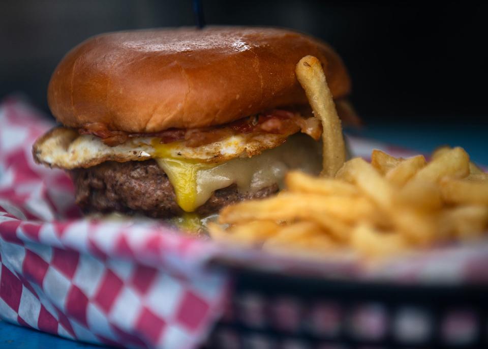 The Double Bacon Egg and Cheese burger at Patches.