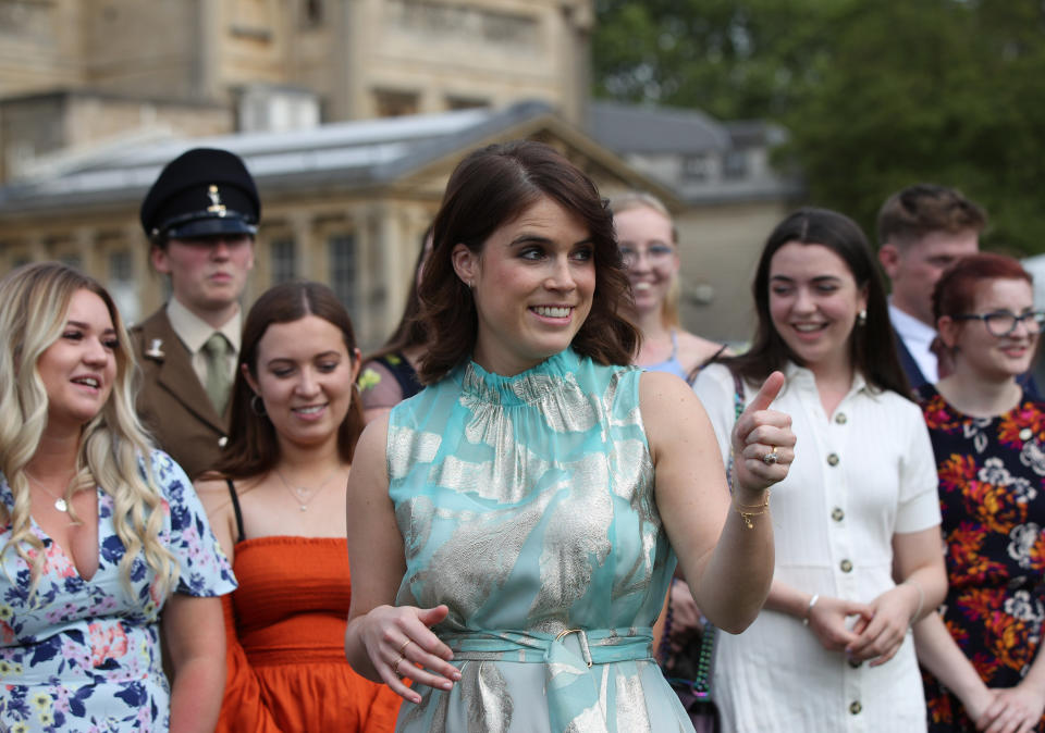 Princess Eugenie of York meeting young recipients of the award, during the Duke of Edinburgh Gold Award presentations in the Buckingham Palace garden, London.