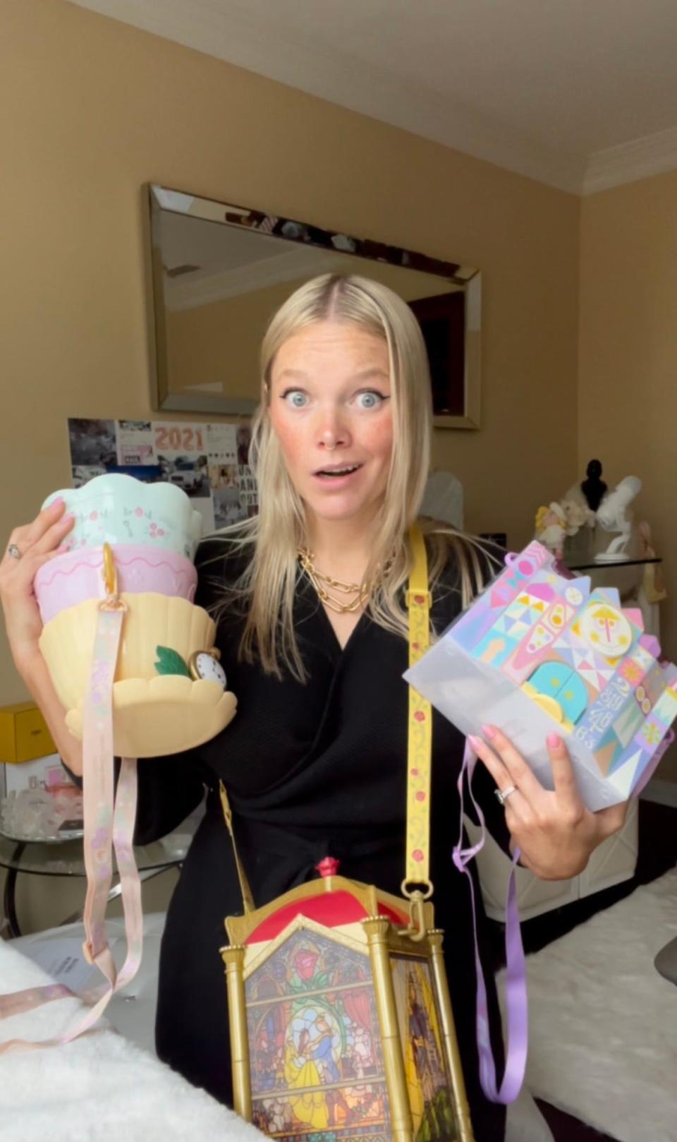 Kayla Freitas and her popcorn buckets.