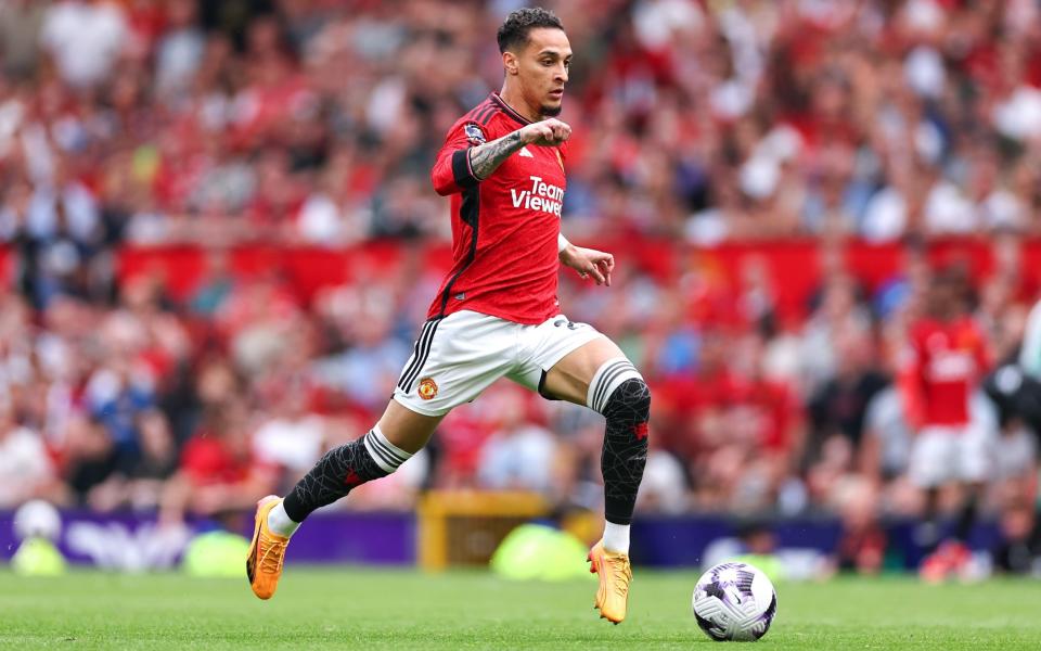 Antony of Manchester United during the Premier League match between Manchester United and Arsenal FC at Old Trafford on May 12, 2024 in Manchester, England