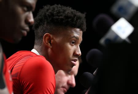 FILE PHOTO: Apr 8, 2019; Minneapolis, MN, USA; Texas Tech Red Raiders guard Jarrett Culver (23) speaks during a press conference after the championship game of the 2019 men's Final Four at US Bank Stadium. Mandatory Credit: Caylor Arnold-USA TODAY Sports