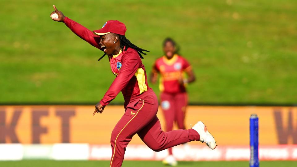 Deandra Dottin was on hand to take a stunning catch which started an England collapse that Heather Knight's side could never recover from. Credit: © ICC Business Corporation FZ LLC 2022