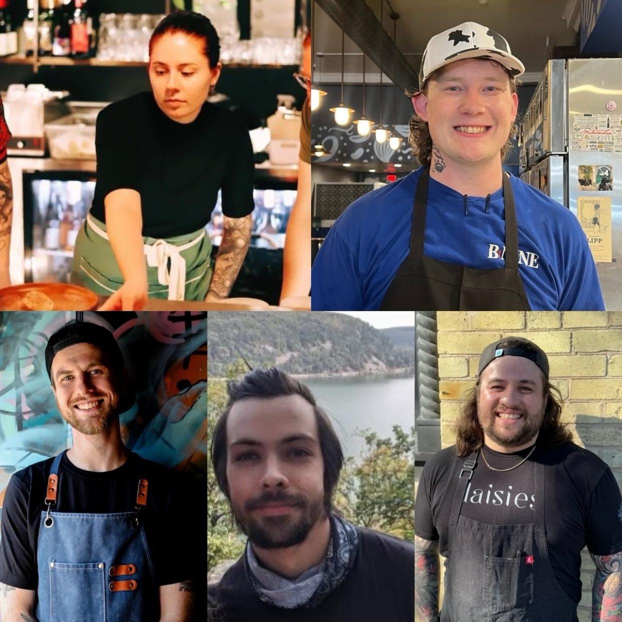 Guest chefs for Amilinda's Rising Stars pop-up dinner include (clockwise from upper left) Sammi Sandrin of Midwest Sad, Trevor Carper of Amilinda, Adam Kemmler of 1033, Jesse Wendell of Uncle Wolfie's and Elijah Loebbaka of the Nite Wolf.