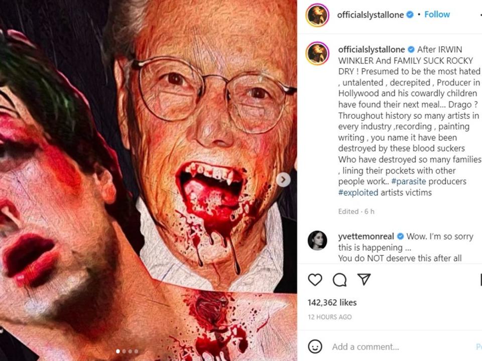 La publicación de Instagram sobre Irwin Winkler compartida por Sylvester Stallone (Sylvester Stallone via Instagram)