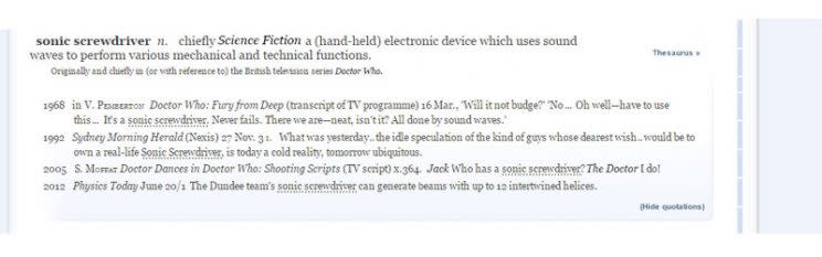 The OED sonic screwdriver entry - Credit: OED