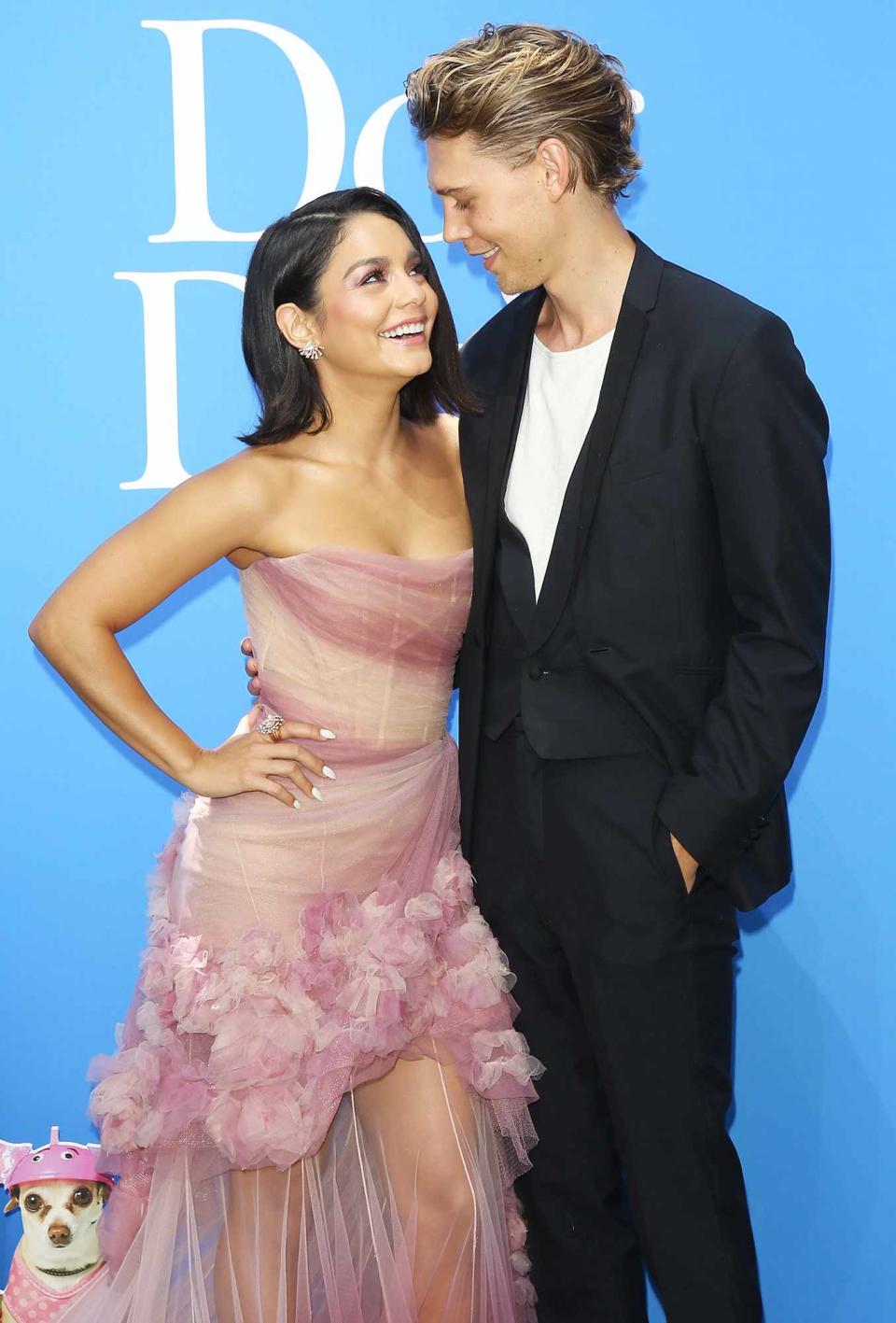 Vanessa Hudgens (L) and Austin Butler attend the Los Angeles premiere of LD Entertainment's "Dog Days" held at Westfield Century City on August 5, 2018 in Century City, California