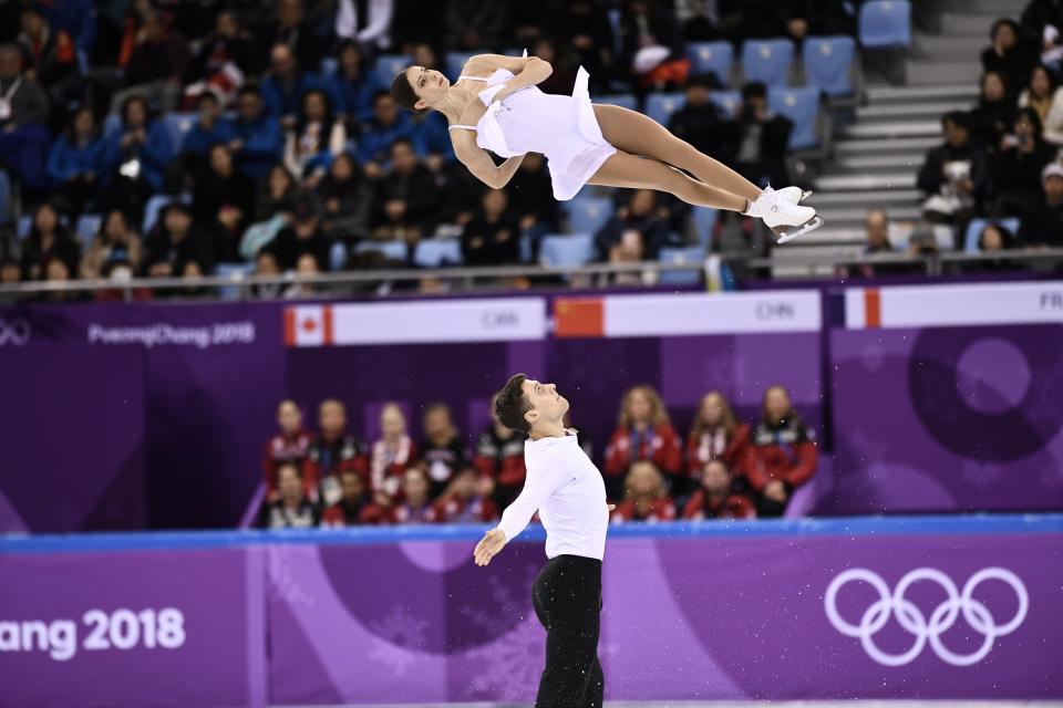 <p>Russia’s Natalia Zabiiako and Russia’s Alexander Enbert compete in the figure skating team event pair skating free skating during the Pyeongchang 2018 Winter Olympic Games at the Gangneung Ice Arena in Gangneung on February 11, 2018. / AFP PHOTO / ARIS MESSINIS </p>