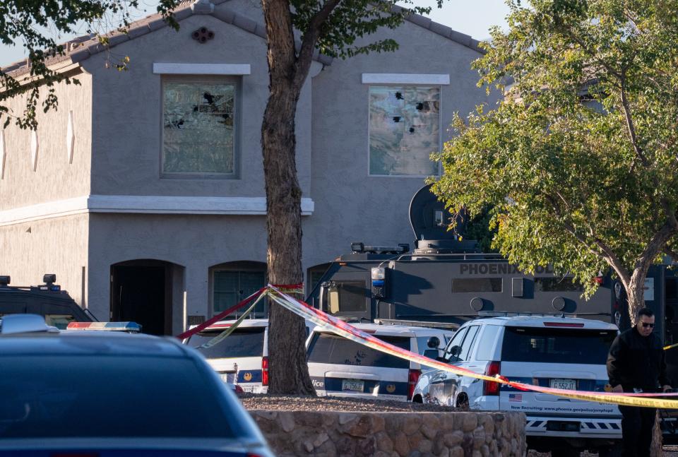 Shooting scene near 51st Avenue and Lower Buckeye Road, Feb. 11, 2022, Phoenix, Ariz.