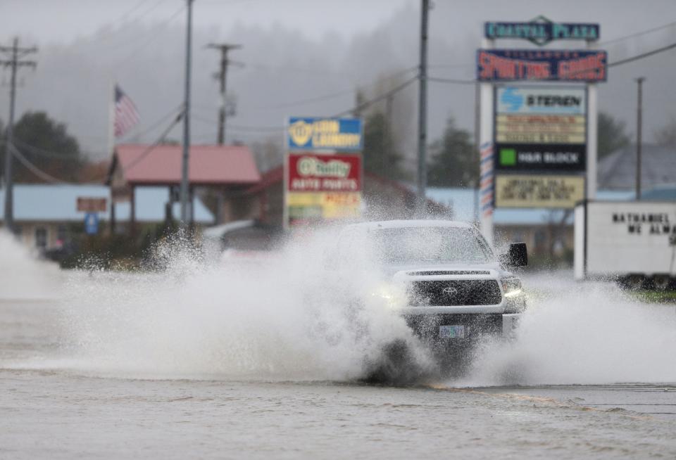 Heavy rain causes high water and flooding in Tillamook, Ore., on Tuesday, Dec. 5, 2023.