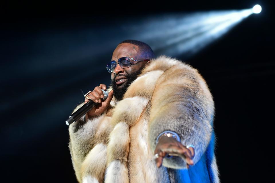 Rick Ross performs at FedExForum for the Legendz of the Streetz Tour on February 6, 2022, in Memphis.