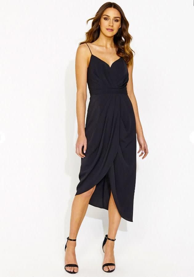 Portmans Romantic Drape Front Dress - $129.95. Photo: Portmans