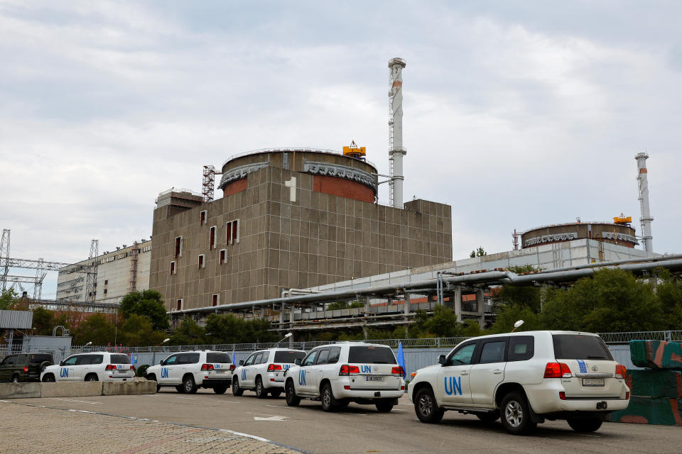 A motorcade transporting the International Atomic Energy Agency (IAEA) expert mission, escorted by the Russian military, arrives at the Zaporizhzhia Nuclear Power Plant in the course of Ukraine-Russia conflict outside Enerhodar in the Zaporizhzhia region, Ukraine, September 1, 2022. REUTERS/Alexander Ermochenko