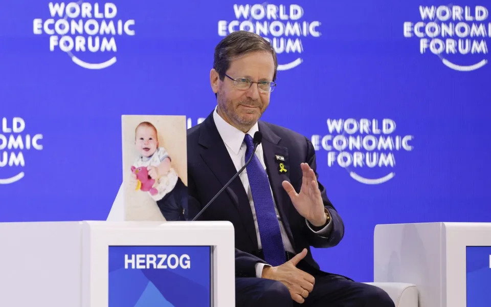 Isaac Herzog, Israel's president, talks at the World Economic Forum (WEF) in Davos, Switzerland