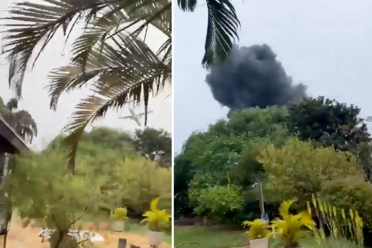 A plume of smoke arose after the plane spiralled downwards (GloboNews)