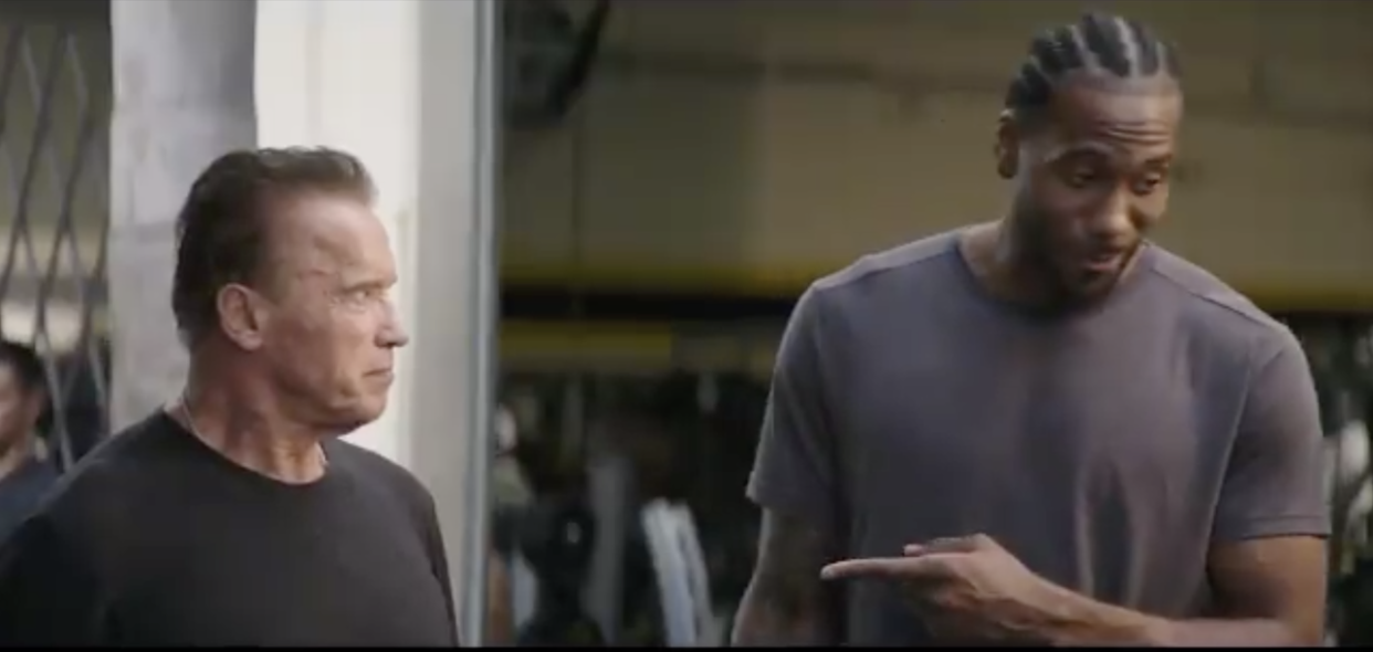 Kawhi Leonard looked at ease, by his standards, promoting Terminator:Dark Fate (@Schwarzenegger)