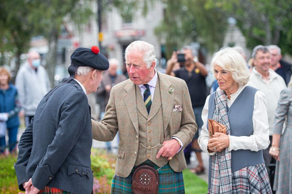 Charles and Camilla on a walk through the village during a visit to the Ballater Community & Heritage Hub in Ballater, Aberdeenshire (Wullie Marr/DCT Media/PA) (PA Wire)