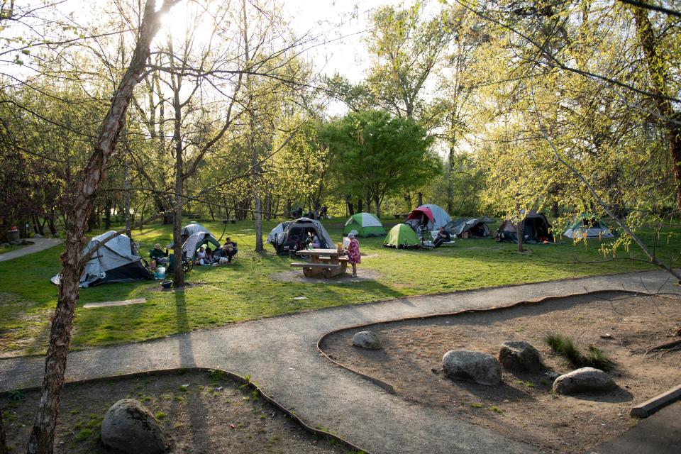 An encampment at Tussing Park on April 10, 2024 in Grants Pass, Ore.