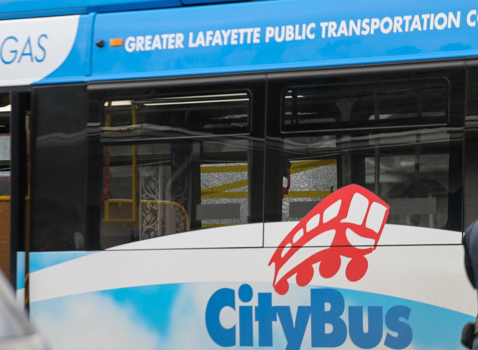 Lafayette Police Department investigate potential shots fired on a CityBus vehicle traveling along South 18 Street, in Lafayette, Ind.