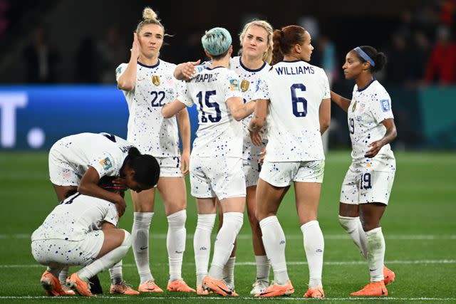 <p>JOEL CARRETT/EPA-EFE/Shutterstock </p> The USWNT following their loss to Sweden during the FIFA Women's World Cup 2023 Round of 16 soccer match