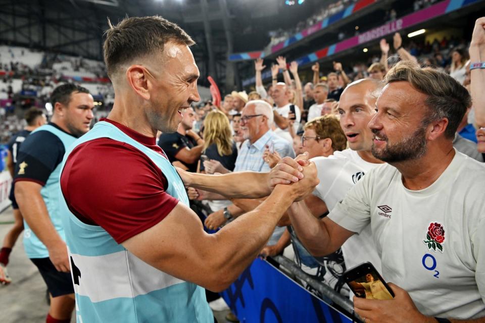 Sinfield celebrates with fans at full-time after England beat Argentina (Photo by Dan Mullan/Getty) (Getty Images)