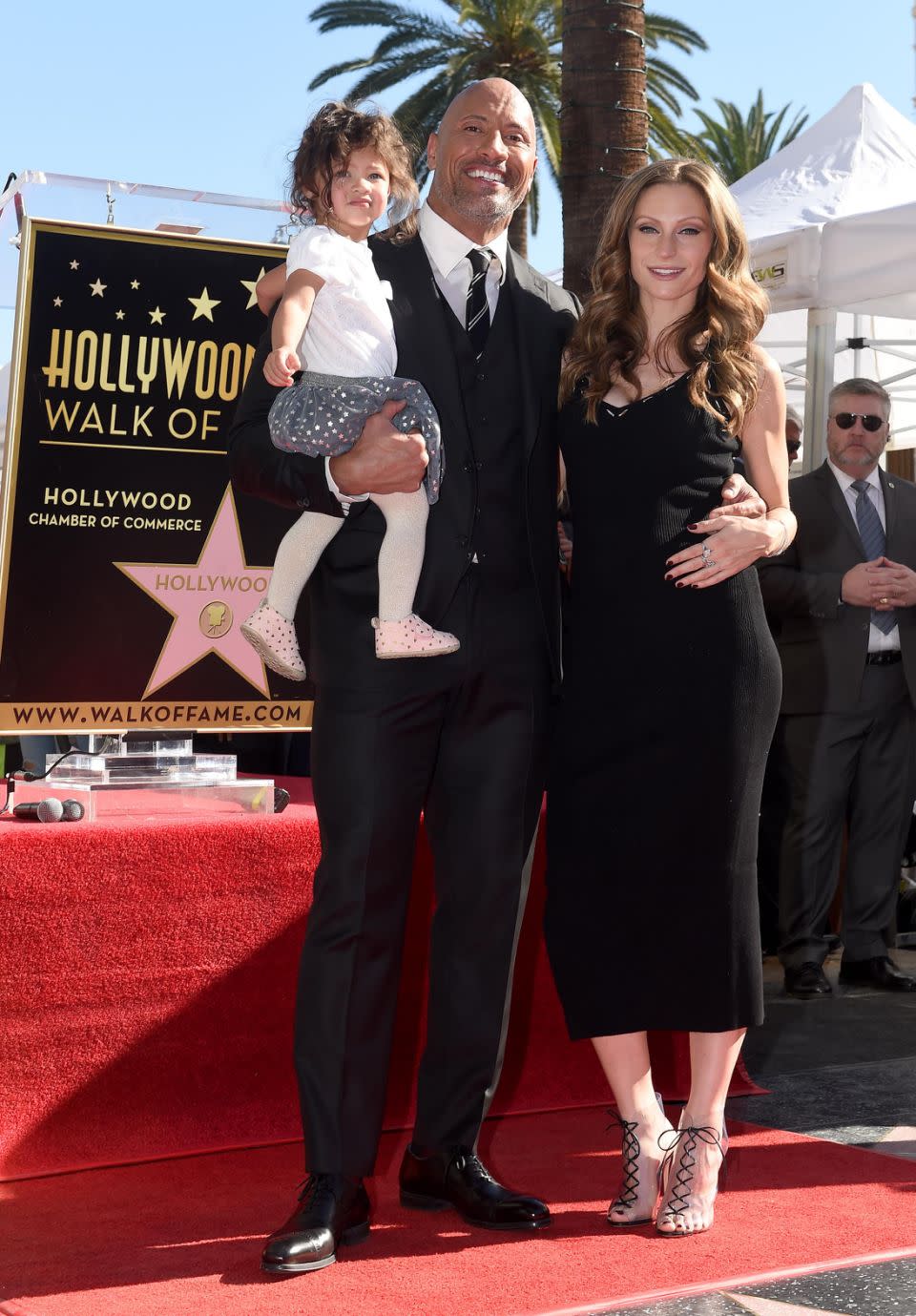 Dwayne, wife Lauren and daughter, Tiana at the unveiling of The Rock's star on the Walk of Fame. Source: Getty