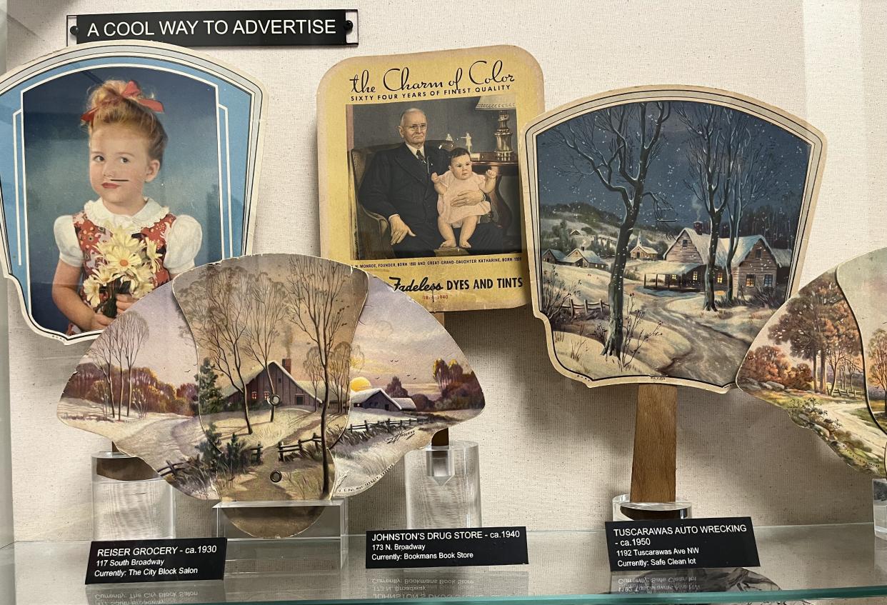 This collection of fans from local businesses is part of the Michael R. Taylor Collection of New Philadelphia memorabilia on display at the John Knisely Municipal Centre in New Philadelphia.