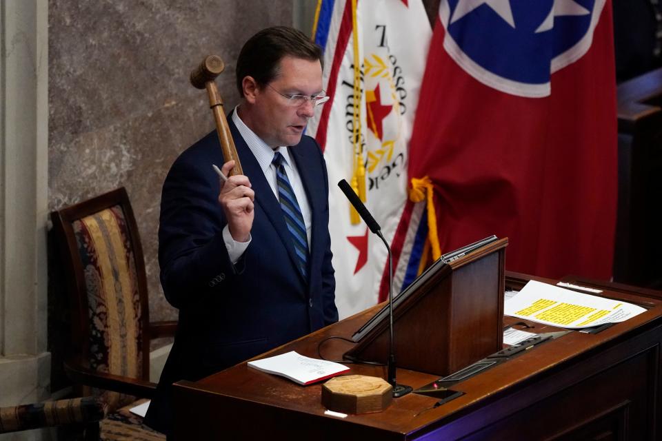 House Speaker Cameron Sexton, R-Crossville, raises the gavel in the Tennessee General Assembly on Oct. 27 in Nashville. Sexton sponsored a new law that gives the attorney general the power to go to the state Supreme Court in the hopes of temporarily replacing local district attorneys on cases they refuse to prosecute.