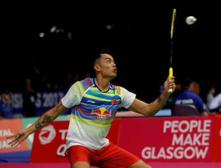 Badminton - Badminton World Championships - Glasgow, Britain - August 21, 2017 China's Lin Dan in action against Scotland's Kieran Merrilees REUTERS/Russell Cheyne