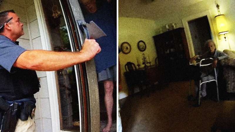 Stills from bodycam images of the Marion County Record raid