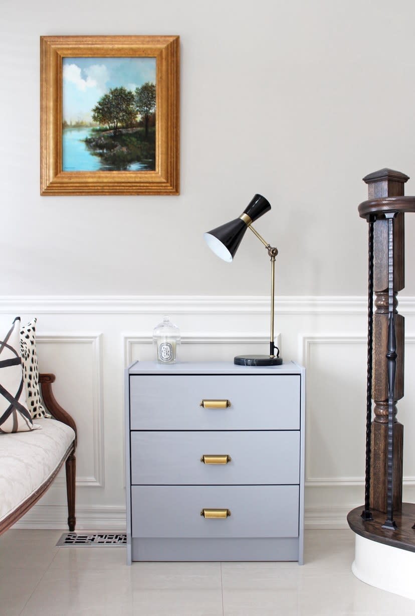 A nigthstand in the bedroom designed with powder coated blue