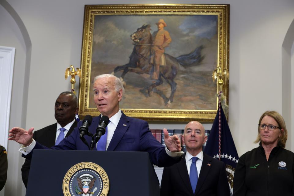 resident Joe Biden speaks on the government response and recovery efforts on the wildfires on Maui, Hawaii and the ongoing response from the federal government to Hurricane Idalia.