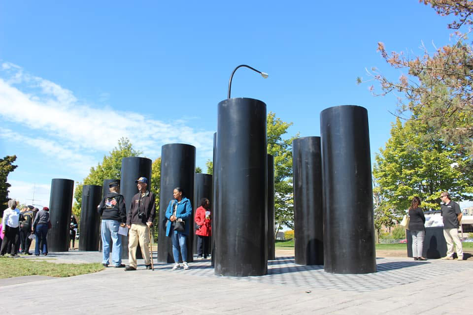 Image: Visitors at the African America Veterans Monument in Buffalo, N.Y. (Buffalo and Erie County Naval and Military Park)