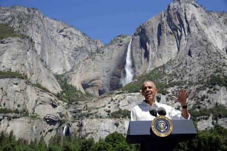 U.S. President Barack Obama speaks about the National Park Service at Yosemite National Park, California, U.S., June 18, 2016. REUTERS/Joshua Roberts/File Photo