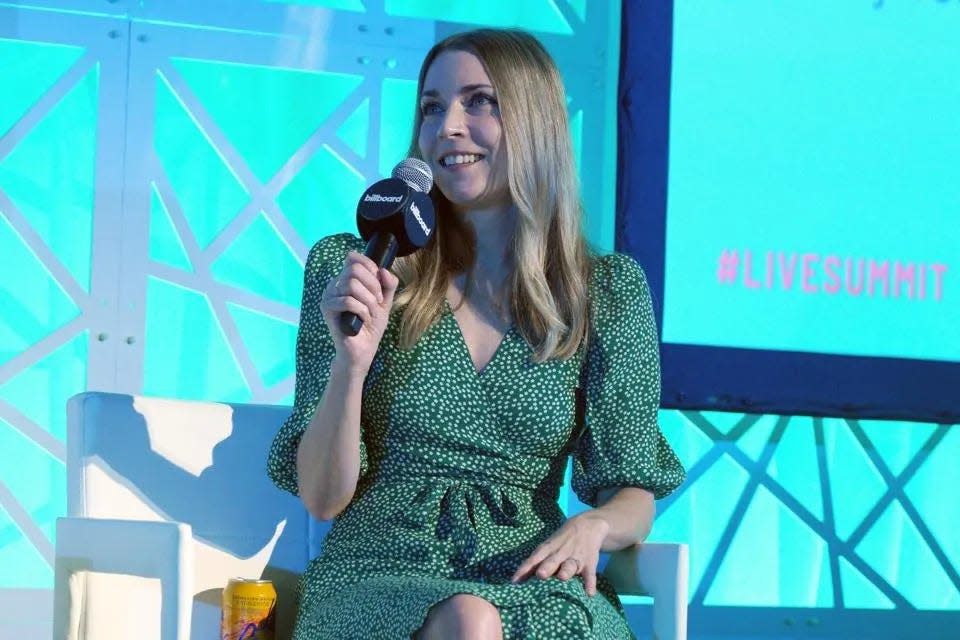 Stacy Vee, vice president at Goldenvoice, speaks onstage during Billboard's 2019 Live Music summit in Beverly Hills, California.