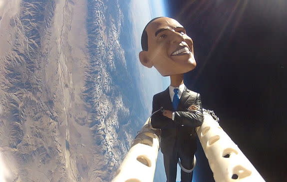 The students of the Earth to Sky project sent a bobblehead doll of President Obama flying on a weather balloon over Owens Valley, CA, on Nov. 6, 2012, in honor of Election Day.