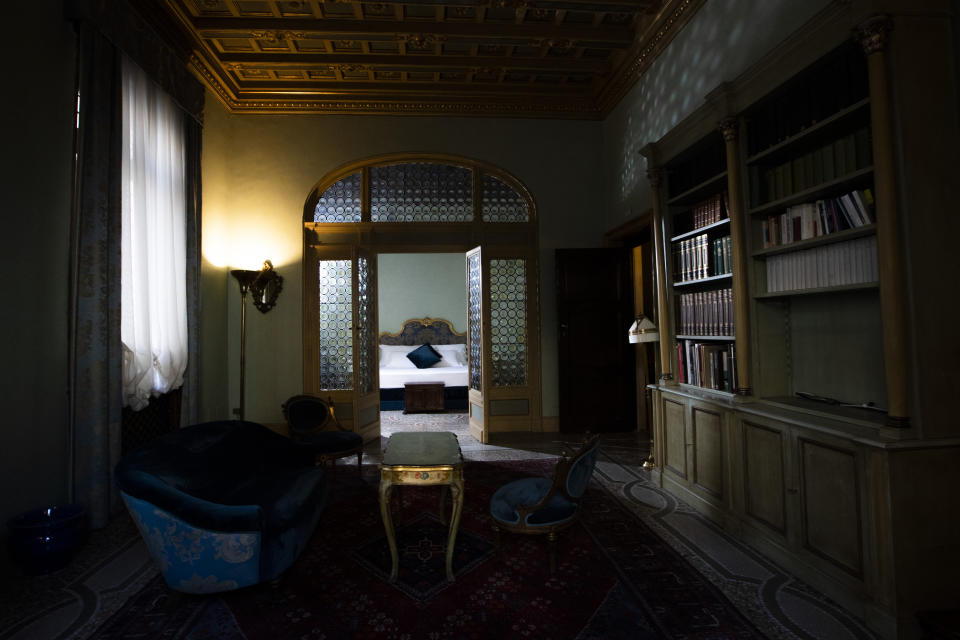 This Monday, May 11, 2020 photo shows a suite of the art-deco style Locarno Hotel, in Rome, Monday, May 11, 2020. (AP Photo/Alessandra Tarantino)
