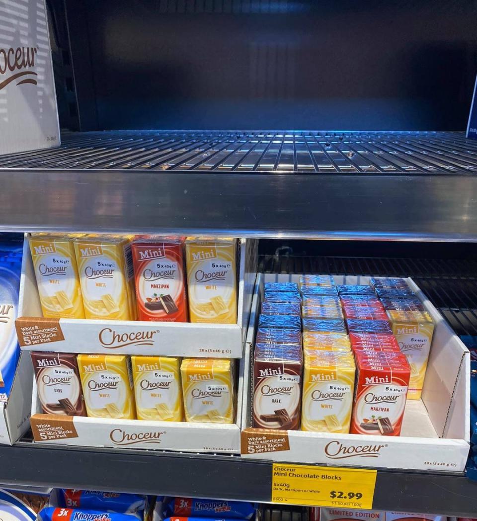 Aldi's mini Choceur chocolate blocks missin on shelves.