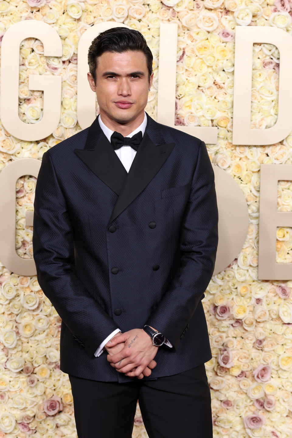 BEVERLY HILLS, CALIFORNIA - JANUARY 07: Charles Melton attends the 81st Annual Golden Globe Awards at The Beverly Hilton on January 07, 2024 in Beverly Hills, California. (Photo by Kevin Mazur/Getty Images)