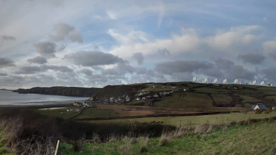 A mock up how campaigners claims the radar dishes might look on the landscape