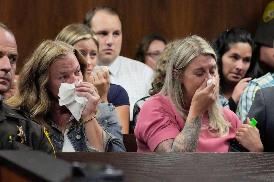 PHOTO: Spectators react during a hearing, July 27, 2023, in Pontiac, Mich., as they view video of the Oxford, Mich., High School shooting. (Carlos Osorio/AP)