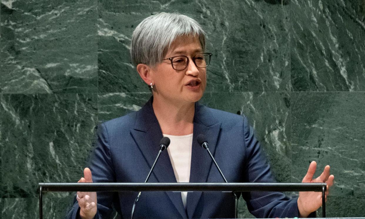 <span>Australia's foreign minister Penny Wong addressing the UN general assembly in September 2023. Australia appears likely to back a vote on Palestine’s status after resolution was watered down.</span><span>Photograph: Craig Ruttle/AP</span>